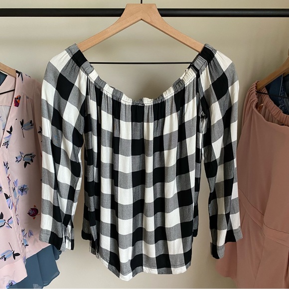 Anthro l Cloth & Stone Plaid Off The Shoulder Top‎ - Picture 4 of 6